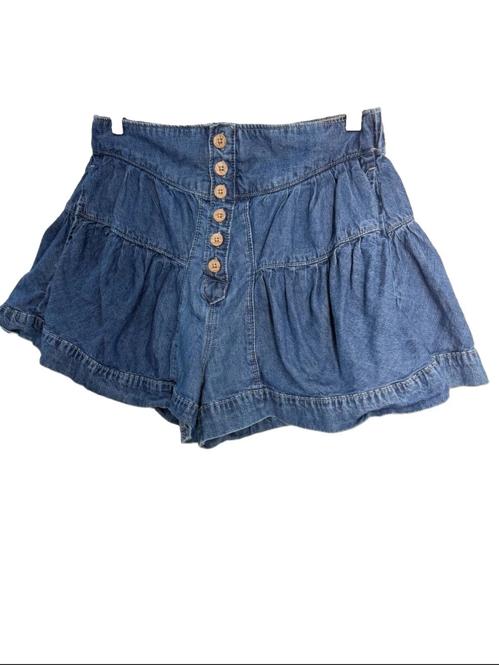 Free People We The Free Fleur High Waist Denim Ruffle Shorts in True Blue Sz M - Picture 10 of 15